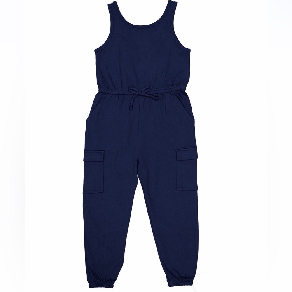 Wonder Nation Girls Navy Blue Cargo Jogger Jumpsuit Size M 7-8 NWT